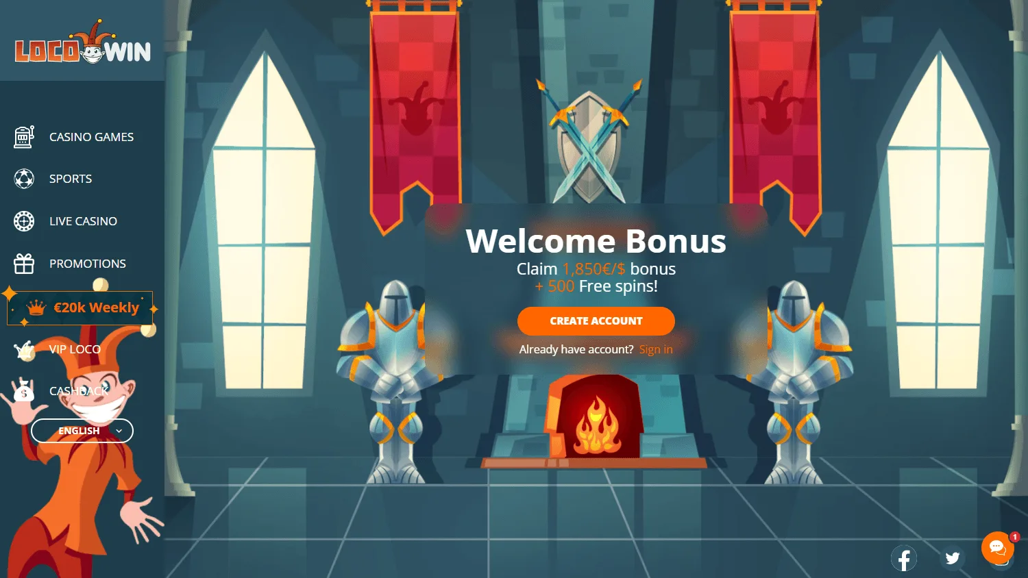 Locowin Casino home page on desktop