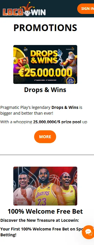 Locowin Casino promotions area on a mobile browser